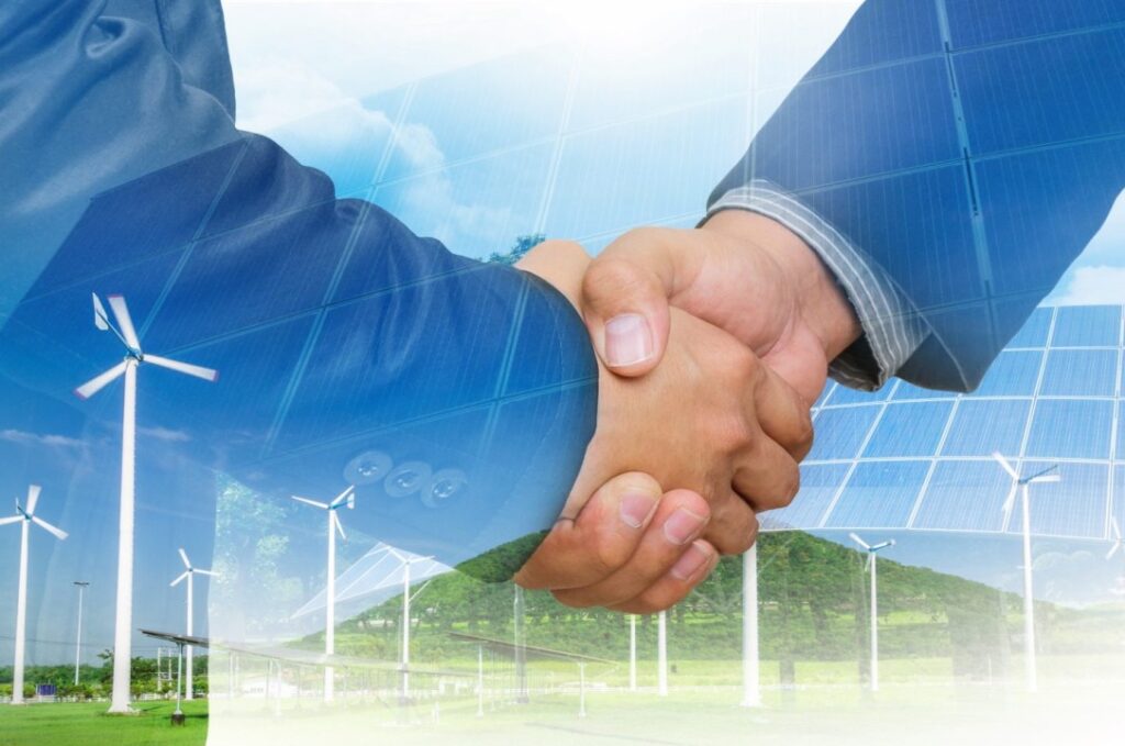 Handshake showing a new career in renewable energy consulting